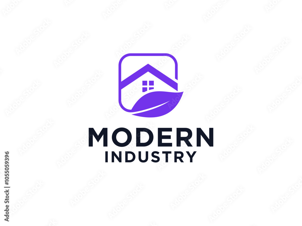Real Estate Logo. House Icon with Leaf Symbol around isolated on White Background. Real Estate Logo. House Icon with Leaf Symbol around isolated on White Background.