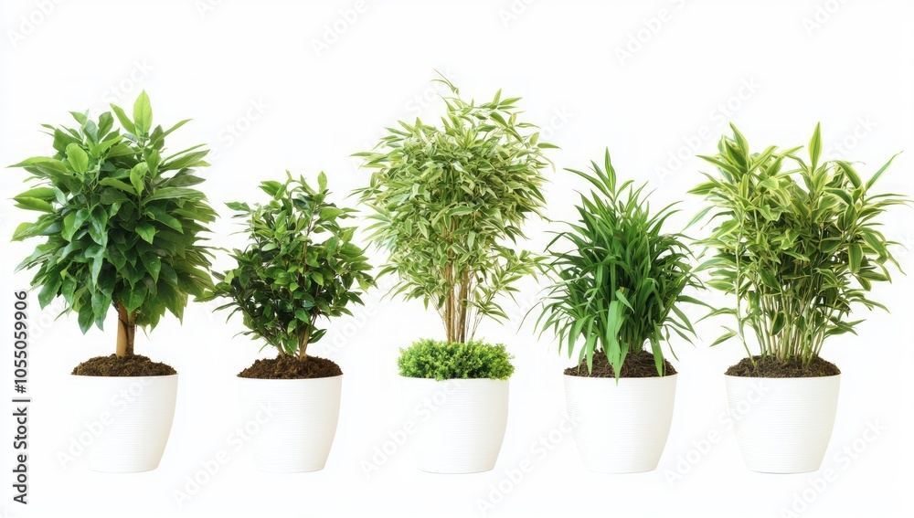 Fototapeta premium Five Delightful Houseplants in Pots