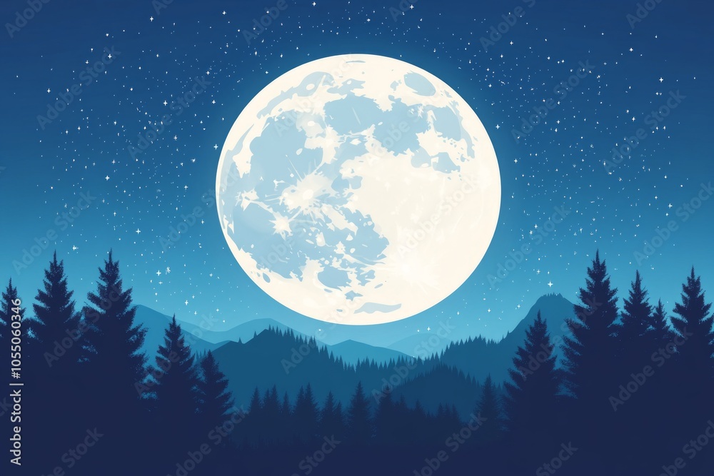 Fototapeta premium Serene Night Landscape with Full Moon