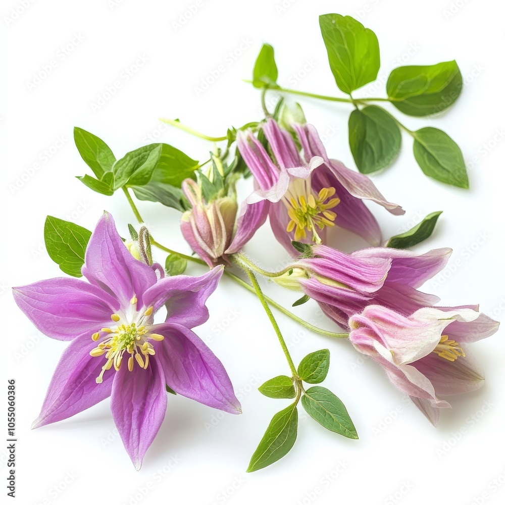 Fototapeta premium Aquilegia blooms on white