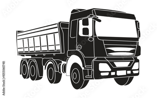 Silhouette of dump truck and tipper truck isolated vector icon.
