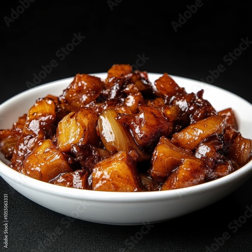 Caramelized onions, close-up, low angle.