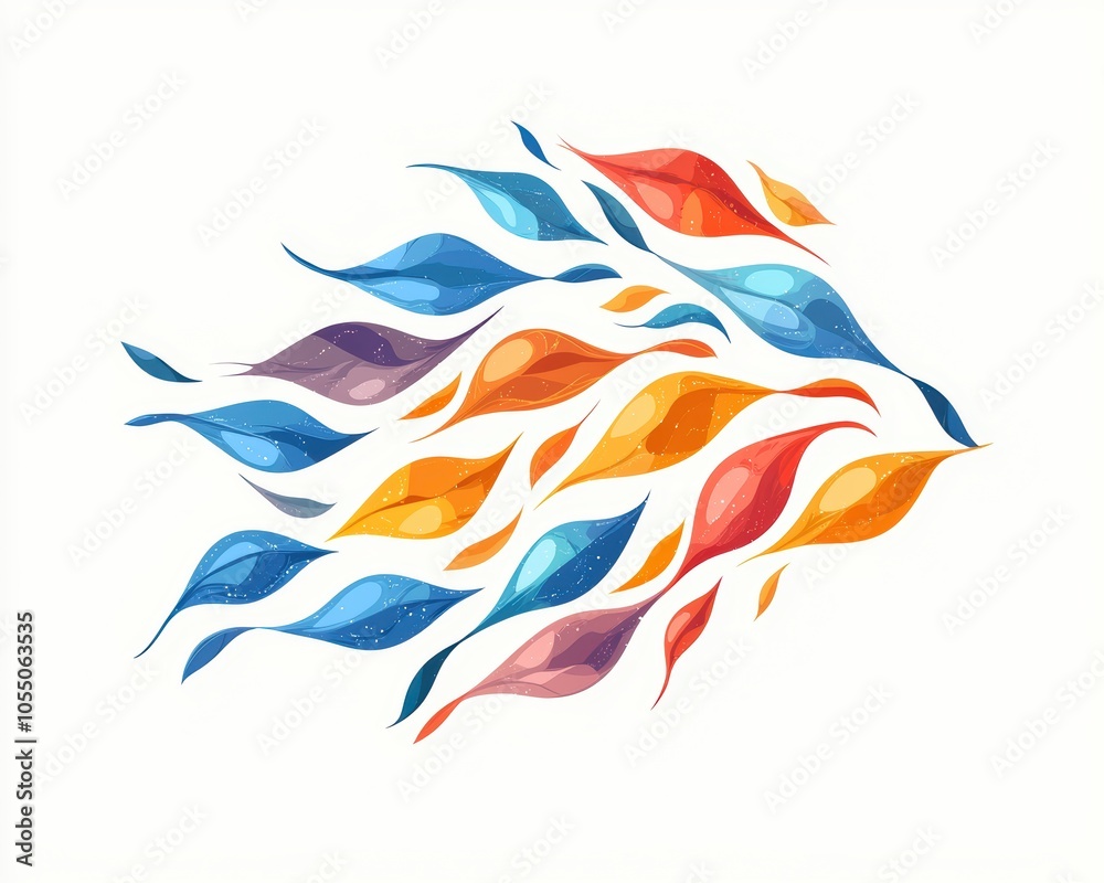 Abstract colorful leaf design, white isolate background Abstract colorful leaf design, white isolate background