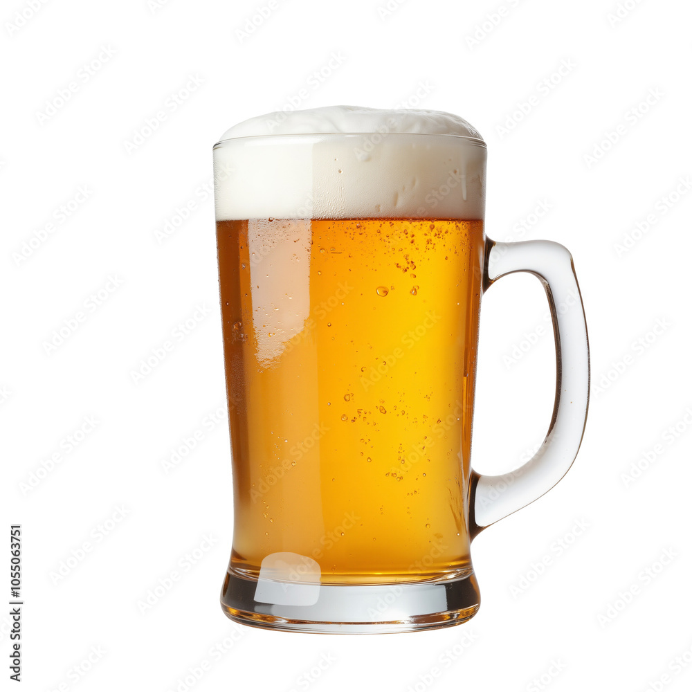 Freshly Poured Beer with a Thick Foam Head in a Clear Mug Freshly Poured Beer with a Thick Foam Head in a Clear Mug