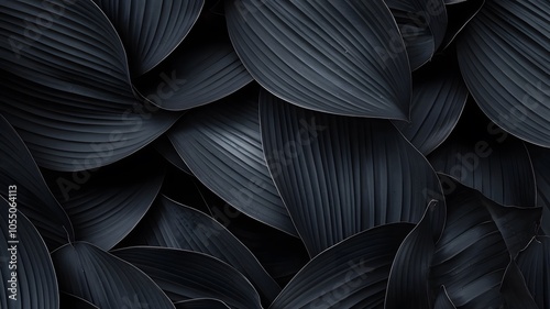 Abstract closeup view of Black leaves. Black leaves wallpaper. AI generated