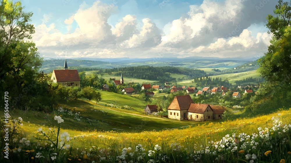 Tranquil Village Nestled Amidst Rolling Hills Tranquil Village Nestled Amidst Rolling Hills