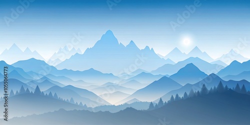 White landscape with mountains and hills silhouette