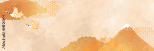 士山と鶴の和柄背景