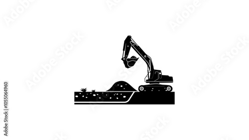 spin off a ditch with an excavator , black isolated silhouette