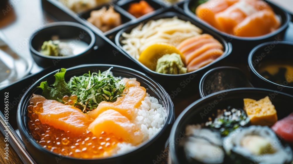 Seasonal Bento Boxes on Minimalist Dining Table Seasonal Bento Boxes on Minimalist Dining Table