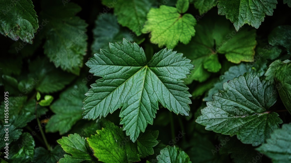 Close-up of dark green leaves with detailed textures in a forest setting. Nature and botanical concept. Close-up of dark green leaves with detailed textures in a forest setting. Nature and botanical concept.