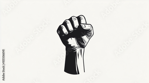 Black and white illustration of a fist isolated on white background
