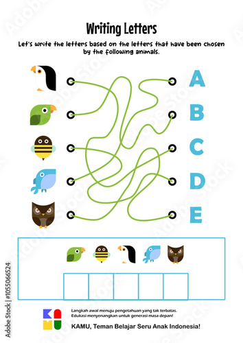 focus and logic exercise. writing letters based on the letters chosen by the animals educational game for children. preschool preschool worksheet. Education worksheet Printable A4 size.