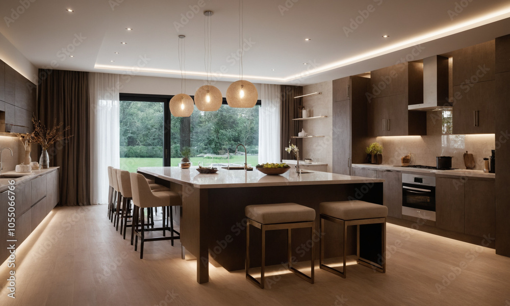 Fototapeta premium 럭셔리 주방 전원주택 주방 풀펜션 주방거실 주방 인테리어