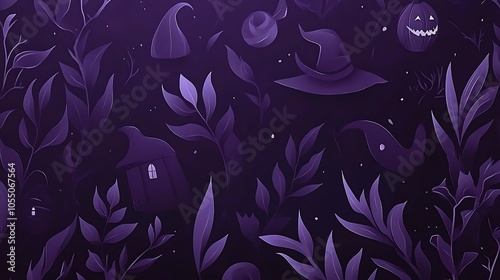 Halloween dark purple vector backdrop with whimsical witch motifs photo