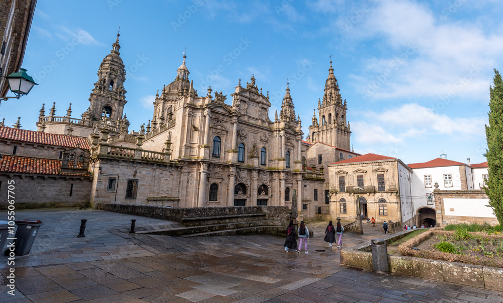 Rich decorated classicistic northern facade of the famous pilgrimage cathedral Santiago de Compostela in Galicia Rich decorated classicistic northern facade of the famous pilgrimage cathedral Santiago de Compostela in Galicia