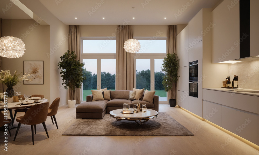 Fototapeta premium 럭셔리 주방 전원주택 주방 풀펜션 주방거실 주방 인테리어