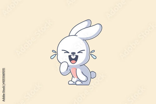 Cute bunny laughing happily