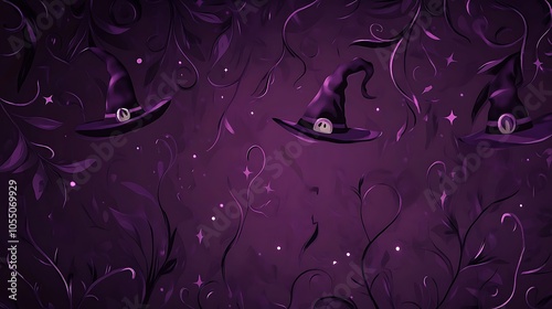 Halloween dark purple vector backdrop with whimsical witch motifs photo