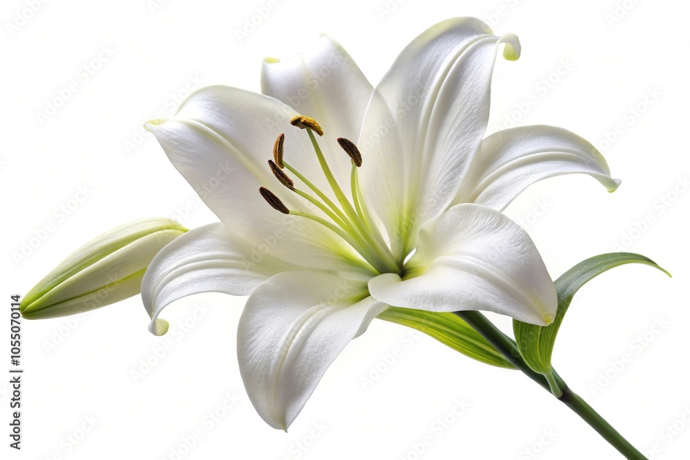 White lily flower on white background