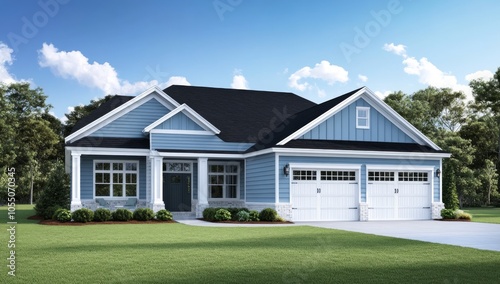 Stunning Blue House Design with Double Garage