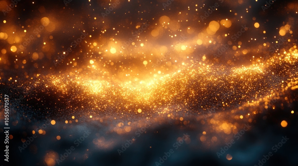 Fototapeta premium Abstract Golden Glitter Sparkles and Bokeh on Black Background