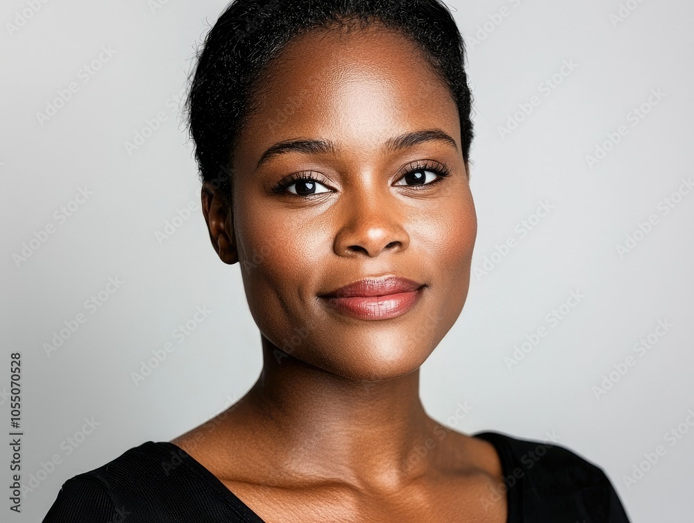 Strong Woman with Short Hair Against Neutral Background Strong Woman with Short Hair Against Neutral Background
