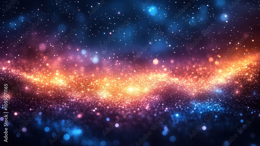 Naklejka premium Abstract Glittering Background with Blue, Orange, and Pink Lights