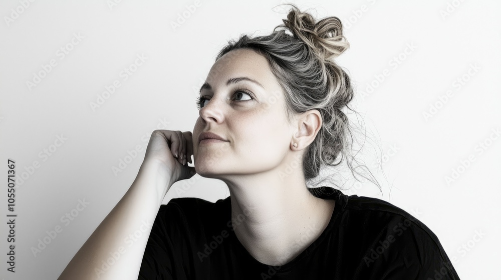 Thoughtful Woman in Minimalist Setting Thoughtful Woman in Minimalist Setting