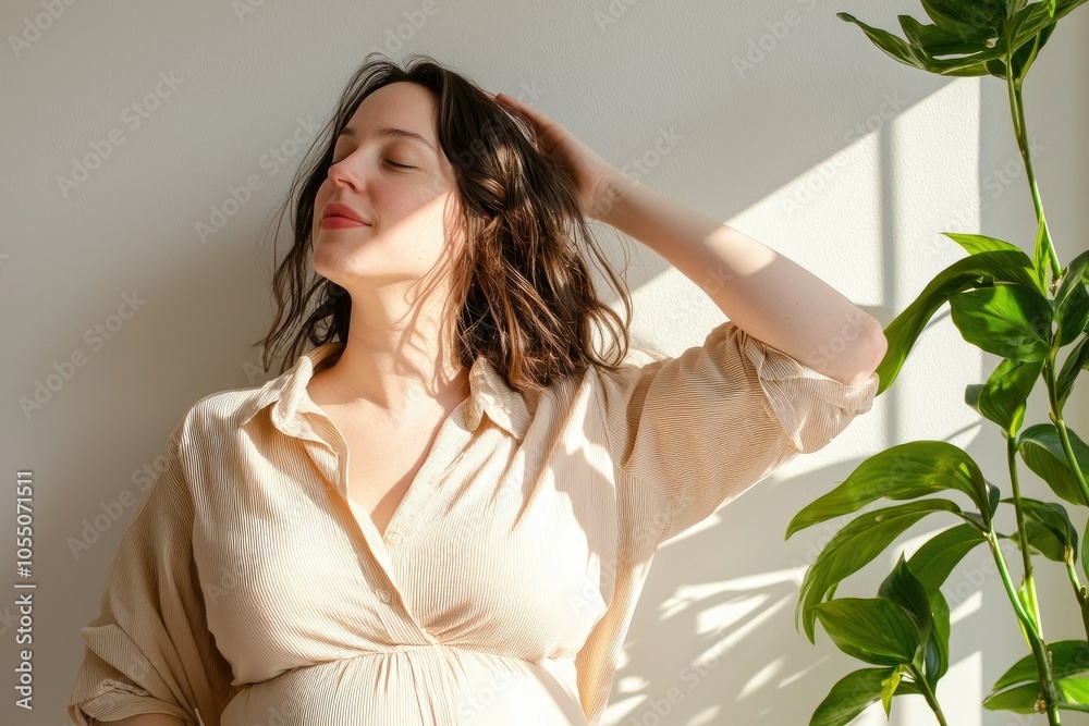 Comfortable Pregnant Woman in Natural Light Comfortable Pregnant Woman in Natural Light