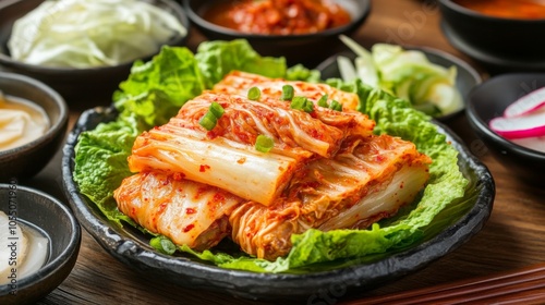 Spicy Kimchi Served on a Wooden Table