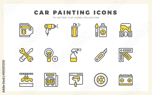 15 Car Painting Two Color icons pack. vector illustration.