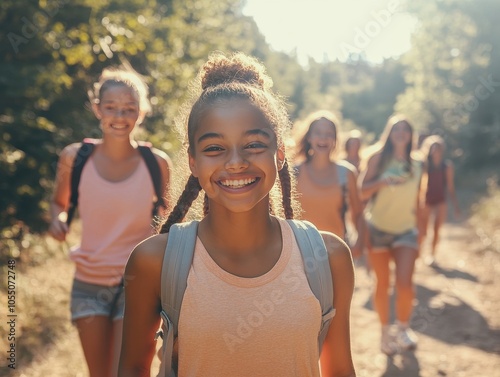 Enthusiastic teenage campers participate in dynamic summer camp activities while experienced counselors guide outdoor sports training sessions during sunny morning recreation program