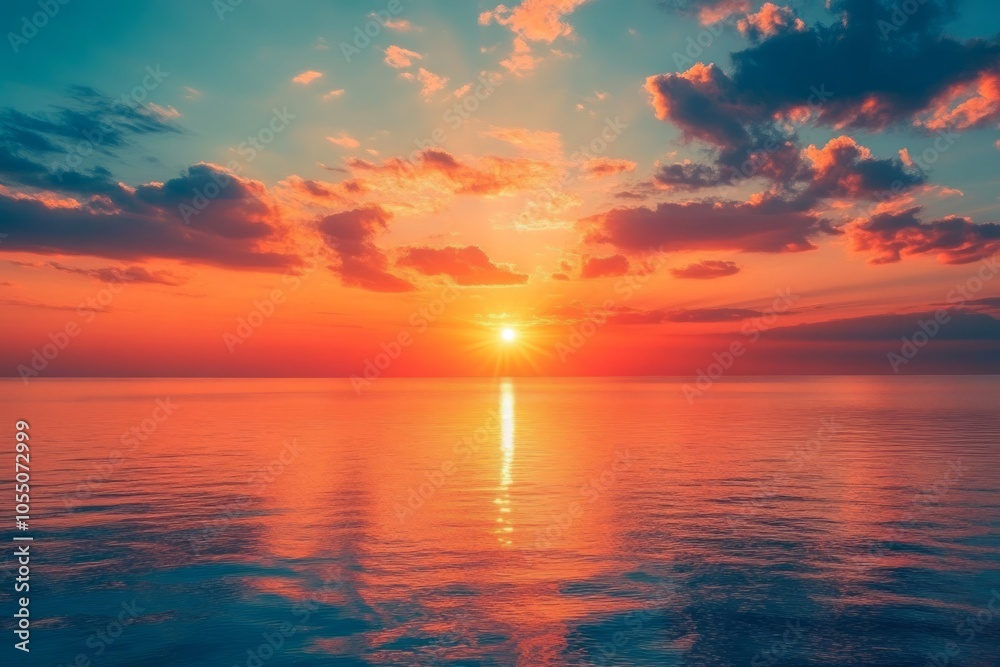 Obraz premium Fiery Sunset Over the Ocean