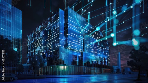 Modern Architecture Illuminated by Digital Network