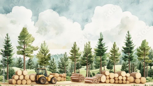 Sustainable forestry operation showcasing transparent wood sourcing with traceability practices, promoting eco-friendly management, carbon neutrality, and renewable materials photo