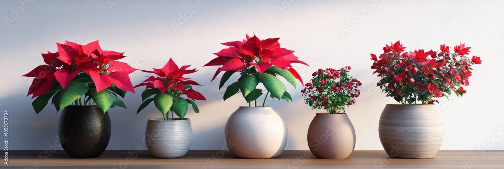 Fototapeta premium Stunning Poinsettia Display in Modern Pots