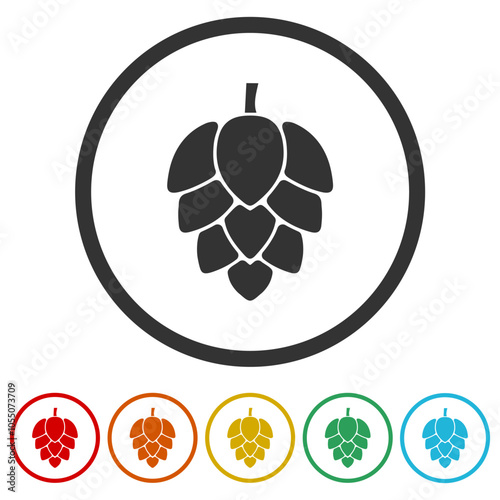 Hop emblem icon. Set icons in color circle buttons