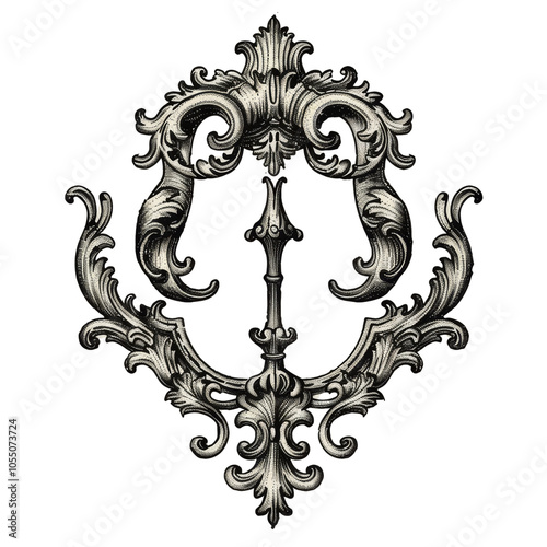 Ornate Vintage Decorative Motif with Intricate Baroque Design.