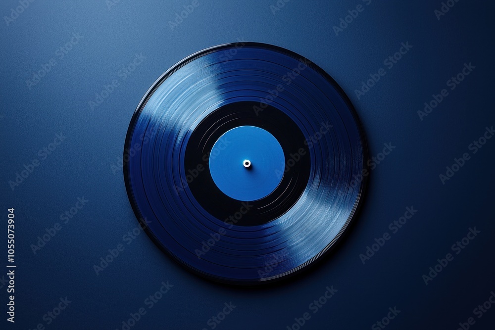 Blue vinyl record against a monochromatic dark blue background. retro music and vintage aesthetics. Blue vinyl record against a monochromatic dark blue background. retro music and vintage aesthetics.