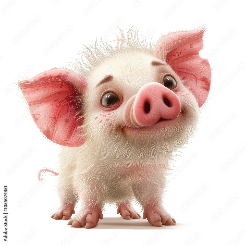 Fototapeta premium Cute Piglet Portrait: Adorable Pink Pig Illustration