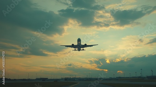 An airplane takes off from a bustling airport into a sky filled with fluffy clouds, marking the beginning of a travel adventure that invites passengers to explore new horizons and experiences.