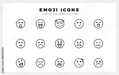 15 Emojis Lineal icons pack. vector illustration.
