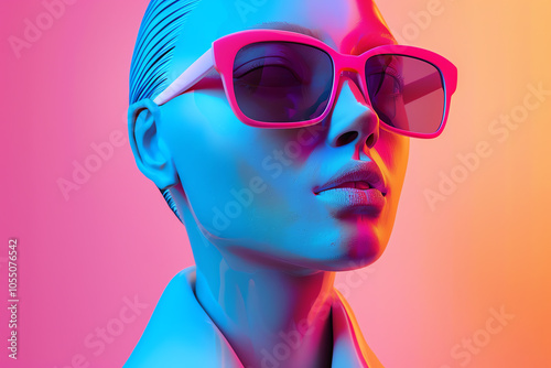 Capture the essence of Frontal view Fashion Trends with a futuristic twist; showcase bold colors and sleek lines using CG 3D rendering