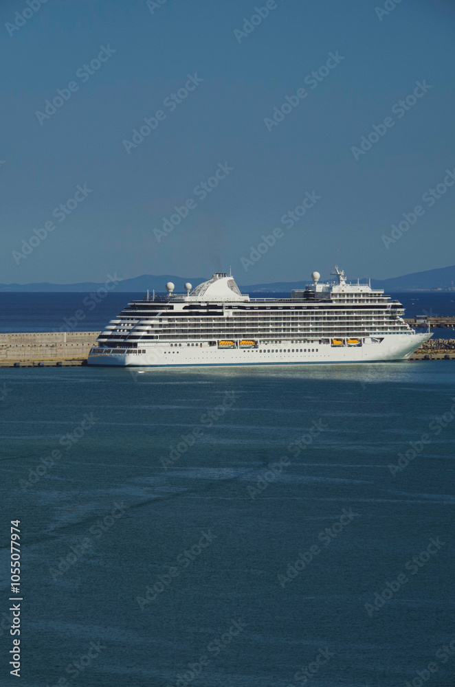 Modern mega luxury family cruiseship cruise ship liners lined up in Civitavecchia, Italy Rome port getaway during summer Med cruising holiday vacation
