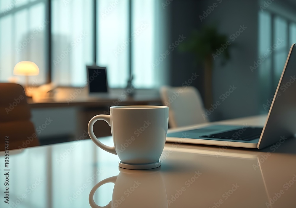 White coffee cup with laptop computer on office table for business concept, in clean office, White coffee cup with laptop computer on office table for business concept, in clean office,