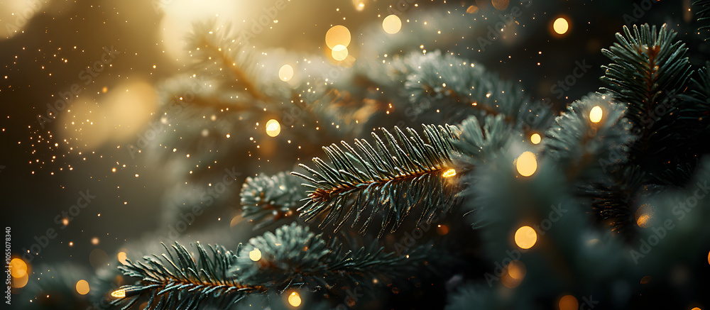 Spruce tree, christmas tree close up, bokeh lights background. Merry Christmas and Happy Holidays greeting card, frame, banner. New Year. Noel. Winter xmas theme. Spruce tree, christmas tree close up, bokeh lights background. Merry Christmas and Happy Holidays greeting card, frame, banner. New Year. Noel. Winter xmas theme.