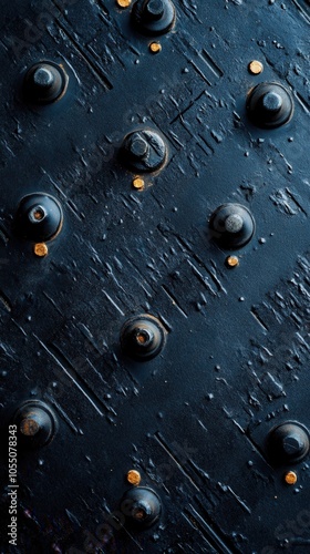 Textured surface with metallic rivets, showcasing a unique industrial design against a dark background. photo