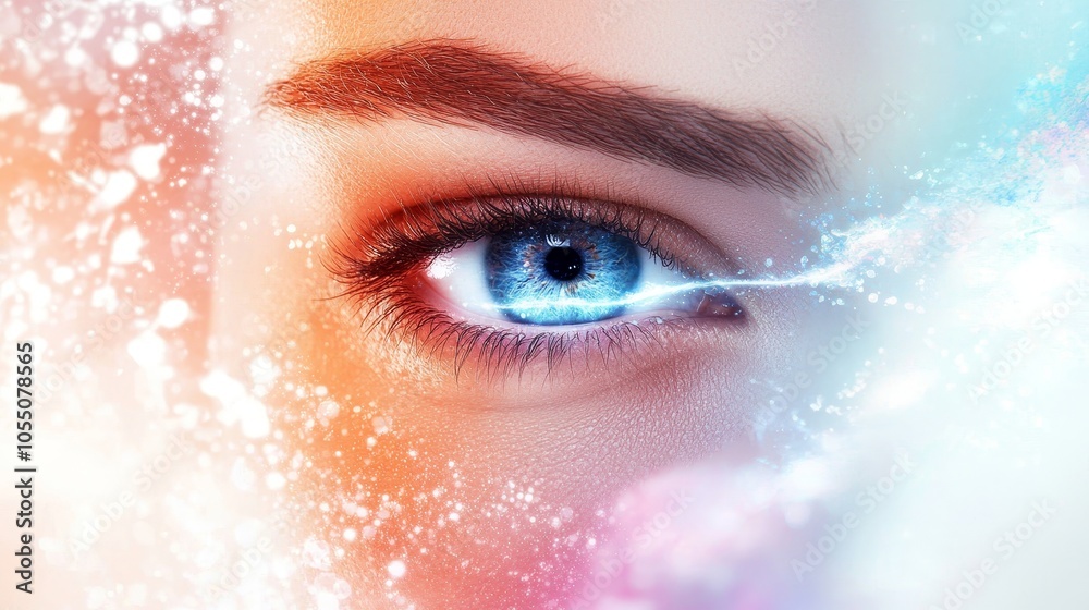 Artistic portrayal of a woman's face, showing subtle skin-lifting lines near her eyes, with a pastel abstract background, symbolizing beauty enhancements Artistic portrayal of a woman's face, showing subtle skin-lifting lines near her eyes, with a pastel abstract background, symbolizing beauty enhancements