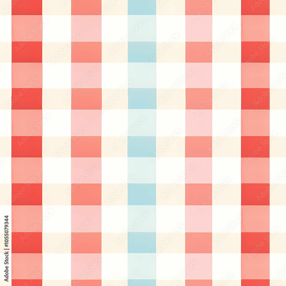 Fototapeta premium Summer Gingham Delight: Pastel Red and Light Blue Gingham Pattern 